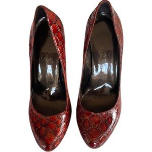 J Simpson Scarlet Liberty Snakeskin Heels 7